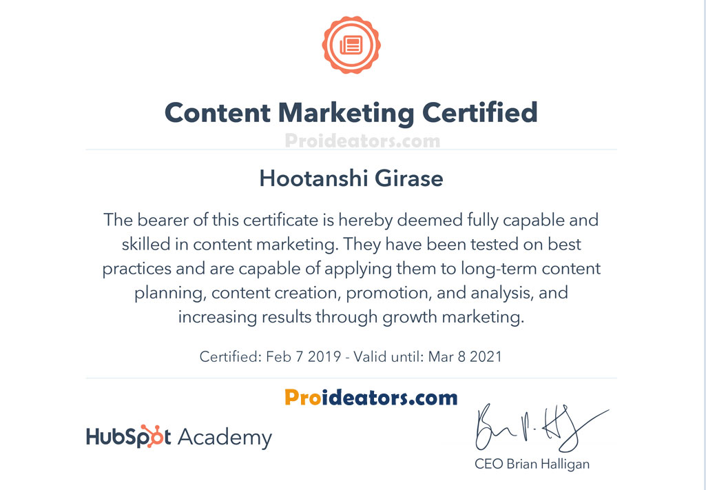 Hubspot Content Marketing Certification